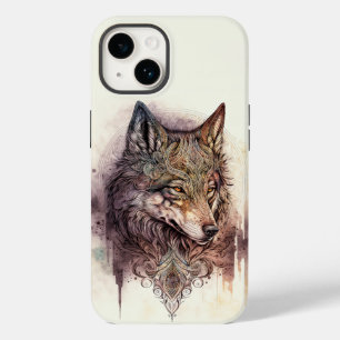 Coque Pour iPhone 14 Loup coloré et fleurs Aquarelle Nature