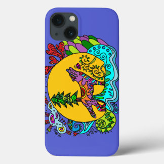 iPhone 13 Coque Loup de kaléidoscope en bleu