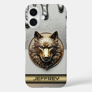 Coques iPhone 16 Loup Doré Avec Nom Personnalisé 🐺