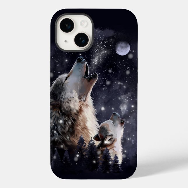 Coques Case-Mate iPhone Loup et chiot hurlant sur la lune (Verso)