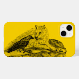 Coque Pour iPhone 14 Plus Loup et corbeau noir et jaune