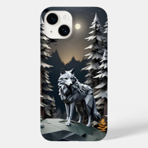 Coque Pour iPhone 14 Loup Gris Origami