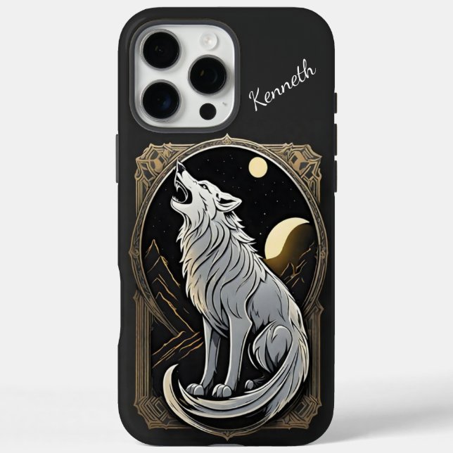 Coques Case-Mate iPhone Loup hurlant contre ciel nocturne avec des planète (Verso)