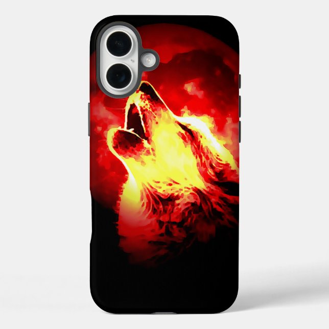 Coques Case-Mate iPhone Loup, lune et ciel rouge (Verso)