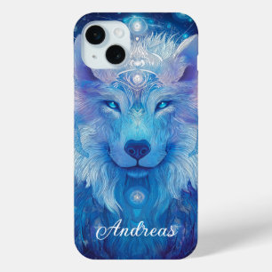 Coque iPhone 15 Mini Loup magique bleu