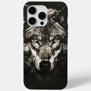 Coque iPhone 15 Pro Max Loup sauvage monochrome majestueux