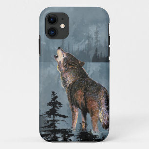 Etui iPhone Case-Mate Loup seul d'aquarelle hurlant à travers le lac