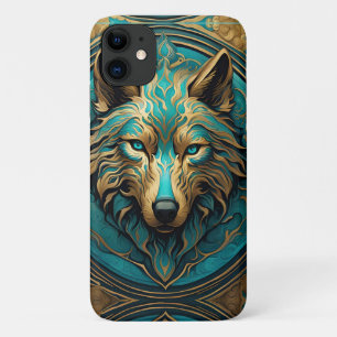 Case-Mate iPhone Case Loup Turquoise et Or