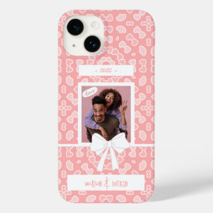 Coque Pour iPhone 14 Love Couple Photo Pink Hearts Motif