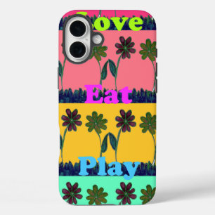 Coques iPhone 16 Plus Love Eat Play Art Print