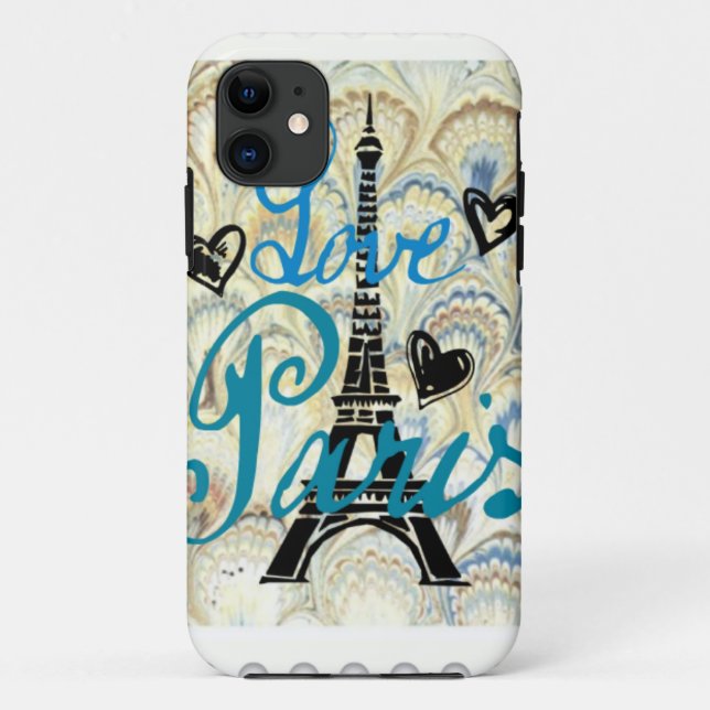 COQUES Case-Mate iPhone LOVE PARIS PASTEL BLUE HEARDS AND EIFFEL PRINT (Dos)