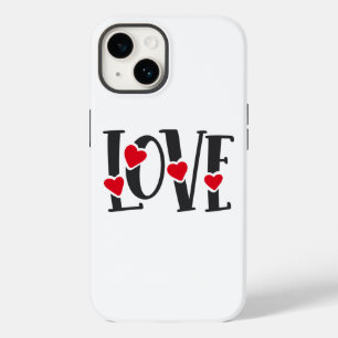 Coque Pour iPhone 14 Love Word Art Hearts Red Black Valentine's