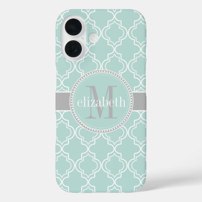 Coques Case-Mate iPhone Lt Turquoise gris blanc Quatrefoil marocain (Verso)
