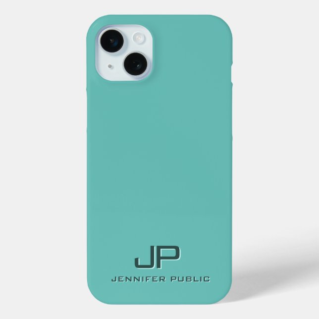 Coques Case-Mate iPhone Lumière Turquoise Élégant Monogramme Modèle Modern (Verso)