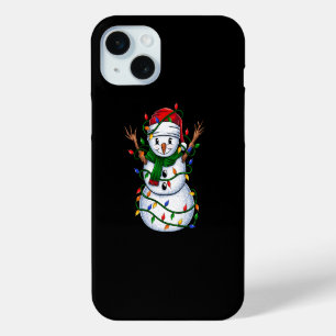 Coque iPhone 15 Mini lumières de Noël des bonhomme-neige