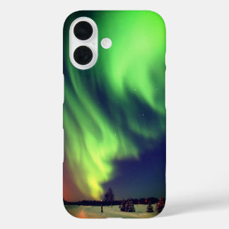 Coques iPhone 16 Lumières du Nord de l'Alaska vert brillant