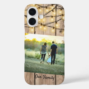 Coques iPhone 16 Lumières photo de famille rustique en bois tendanc