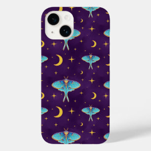 Coque Pour iPhone 14 Luna Moth Céleste Lune & Étoiles Violet