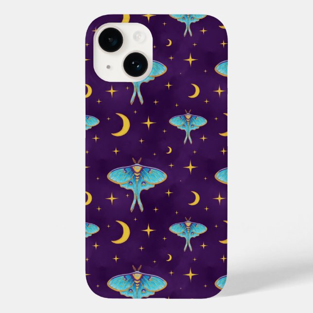 Coques Case-Mate iPhone Luna Moth Céleste Lune & Étoiles Violet (Verso)