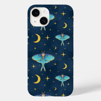 Coque Pour iPhone 14 Luna Moth Céleste Lunes et étoiles Marine