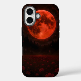 Coques iPhone 16 Lune cramoisie sur le champ silencieux