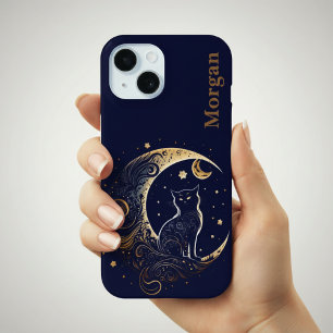 Coque Pour iPhone 15 Lune de chat mystique - Cadeau Celestial personnal