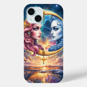 Coque Pour iPhone 15 Lune de l'Équilibre Éternel – Âmes de Feu et d'Eau