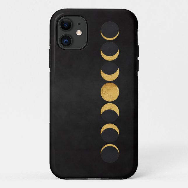 Coques Case-Mate iPhone Lune d'or phases noir texturé arrière - plan (Dos)