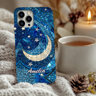 Coques iPhone 16 Lune en verre bleu céleste argenté