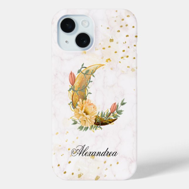 Coques Case-Mate iPhone Lune florale, Graphique beige et jaune (Verso)