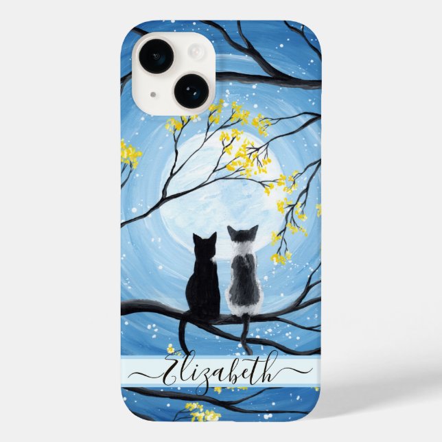 Coques Case-Mate iPhone Lune lunaire avec chats Ajouter un nom (Verso)