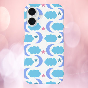 Coques iPhone 16 Lune Nuages Étoiles Motif Bleu pourpre