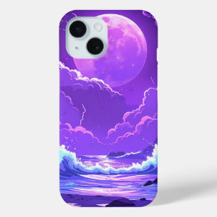 Coque Pour iPhone 15 Lune violette sur la mer – Ciel nocturne de rêve p