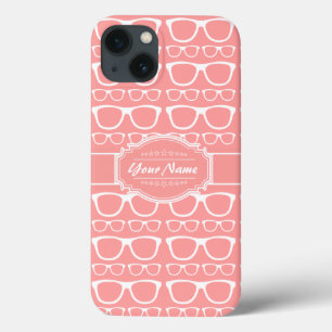 Etui iPhone Case-Mate Lunettes de Geek corail et blanc Nom personnalisé