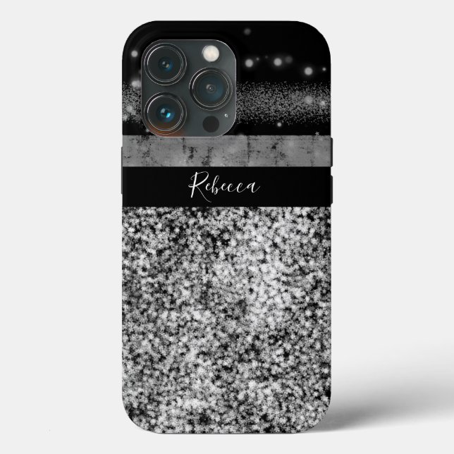 Coques Case-Mate iPhone Luxe Chic Argent Gitter Signature Monogram (Verso)