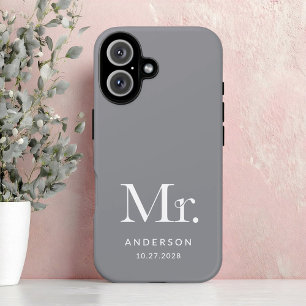 Coques iPhone 16 Luxe Elegance Grey Mister et Mariage Date