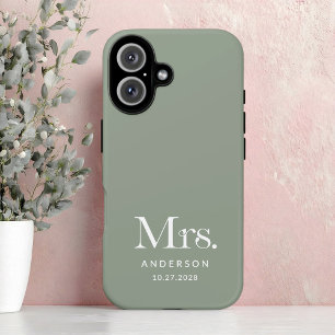 Coques iPhone 16 Luxe Elegance Sage Green Mme et Mariage Date