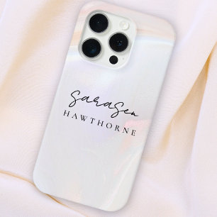 Coque iPhone 15 Pro Luxe Opal Shell Holographic Elegant Nom de script