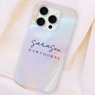 Coque iPhone 15 Pro Luxe Opal Shell Holographic Elegant Nom de script