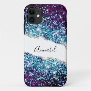 Case-Mate iPhone Case Luxueux Agate Violet Argent & Paillettes Bleues Pe
