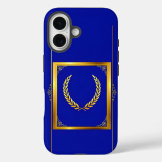 Coques iPhone 16 Luxueux Golden Laurel dans cadre rectangulaire