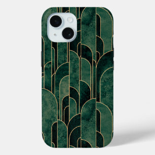 Coque Pour iPhone 15 Luxueux Motif Art déco Vert et Or