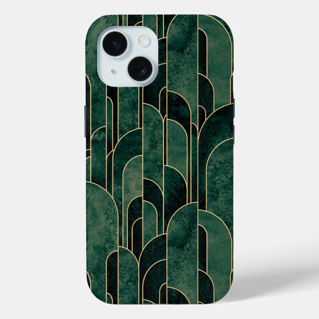 Coques Case-Mate iPhone Luxueux Motif Art déco Vert et Or (Verso)