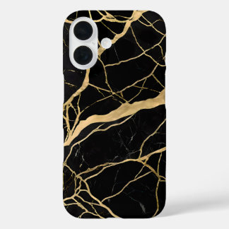 Coques iPhone 16 Luxurious Black Marble with Gold Veins