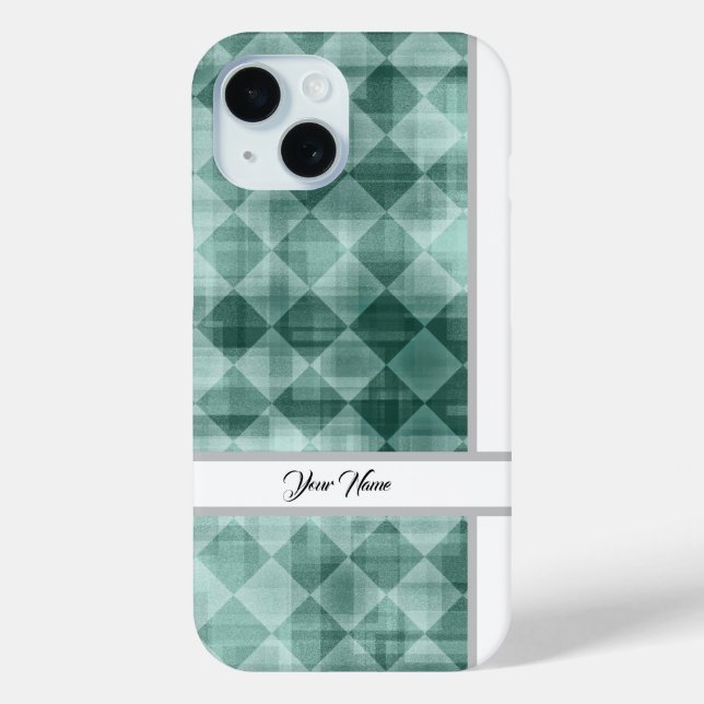 Coques Case-Mate iPhone Luxury Green White Rhombus Votre nom Art Abstrait (Verso)