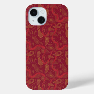 Coque Pour iPhone 15 Luxury Red Orange Brown Paisley Abstrait Magie
