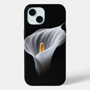 Coque Pour iPhone 15 Lys Calla Blanc Sur Noir