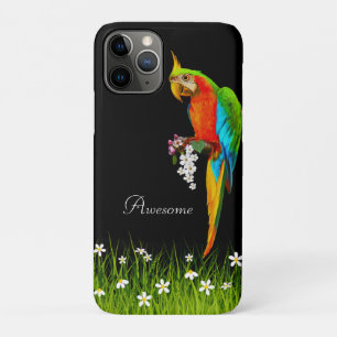 Case-Mate iPhone Case Macaw & Fleurs blanches tropicales sur noir