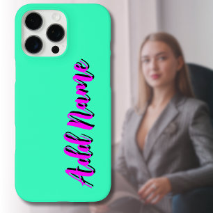Coques iPhone 16 Pro Max Magenta 3D Noir Nom moderne   Funny Neon Turquoise