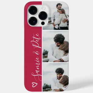 Coque Pour Pour iPhone 14 Pro Max Magenta noms de couple 3 photos grille de collage